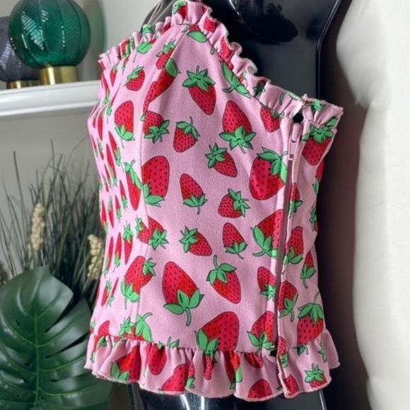 Dolls Kill × Sugar Thrillz Pink Strawberry Corset Tank Top (M) - Picture 5 of 8